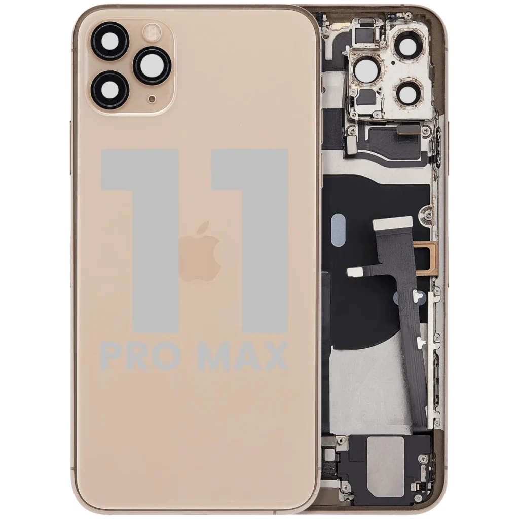Back Housing W/ Charging Port Flex & Small Parts For iPhone 11 Pro Max (Used OEM Pull: Grade C) (Gold)