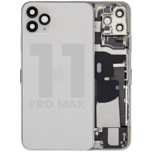Back Housing W/ Charging Port Flex & Small Parts For iPhone 11 Pro Max (Used OEM Pull: Grade C) (Silver)
