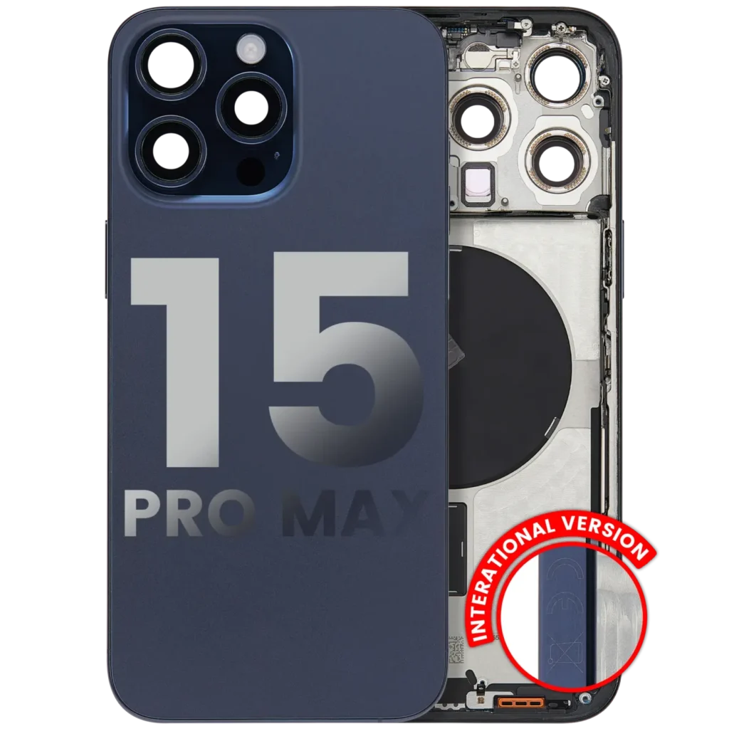 Back Housing W/ Small Parts For iPhone 15 Pro Max (EU / Global Version) (Used OEM Pull: Grade A) (Blue Titanium)