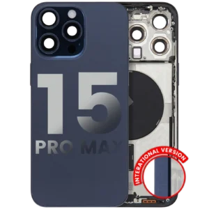 Back Housing W/ Small Parts For iPhone 15 Pro Max (EU / Global Version) (Used OEM Pull: Grade A) (Blue Titanium)