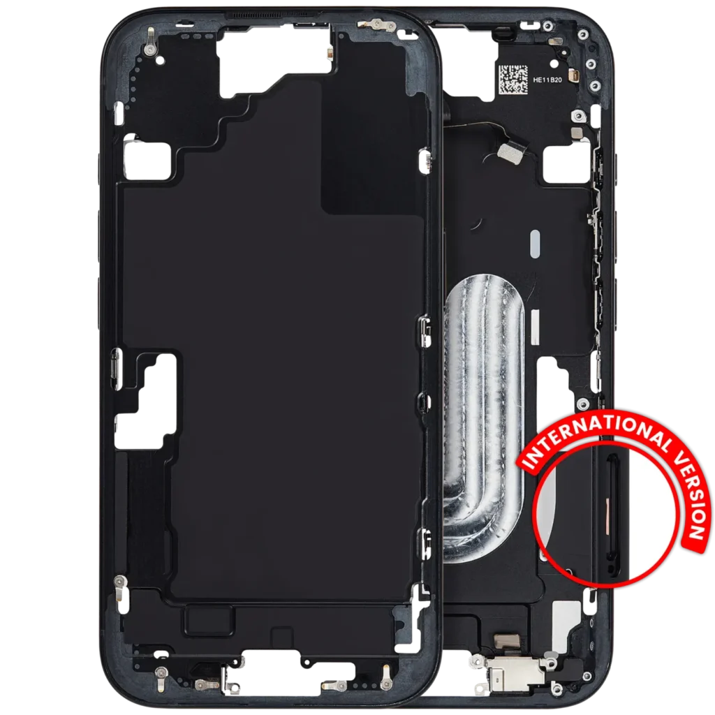 Mid-Frame Housing W/ Small Parts For iPhone 16 (EU / Global Version) (Used OEM Pull: Grade A) (Black)