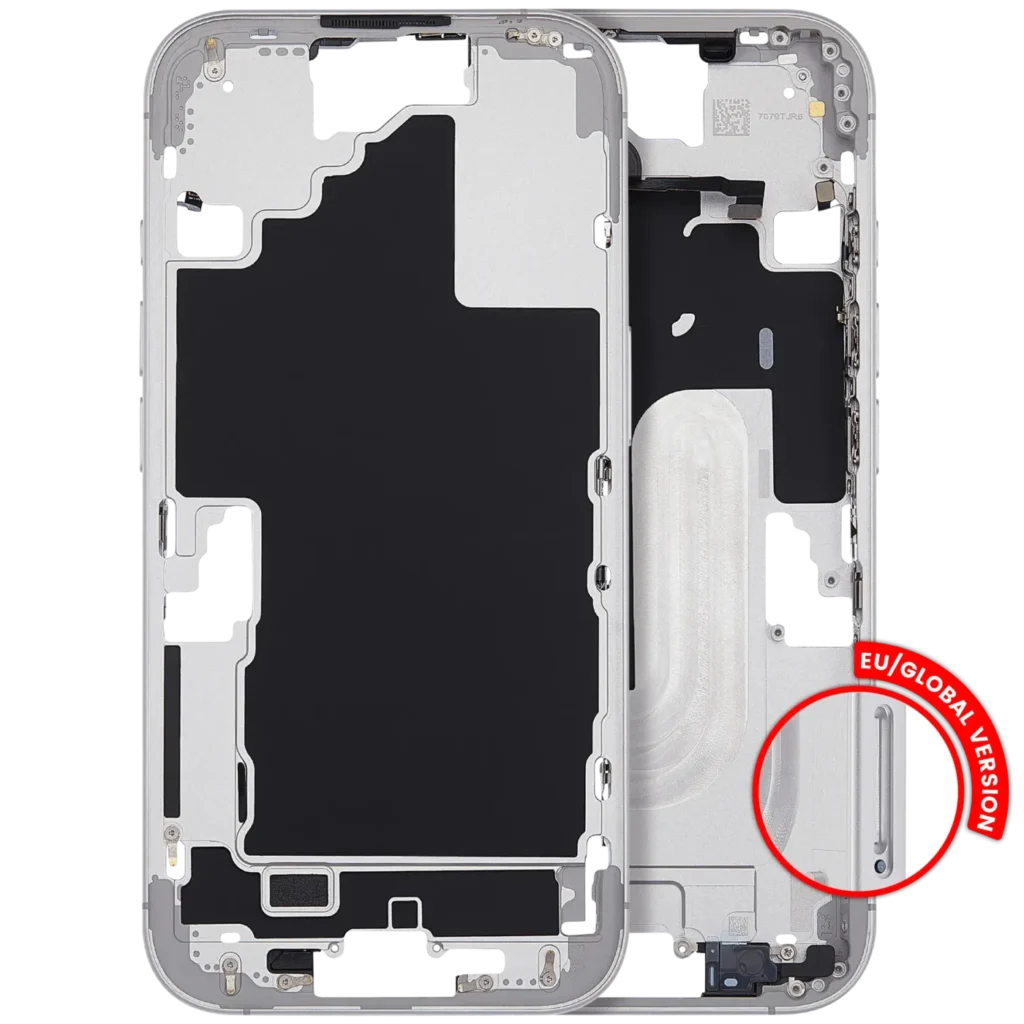 Mid-Frame Housing With Power And Volume Button For iPhone 16 (EU / Global Version) (Aftermarket Plus) (White)