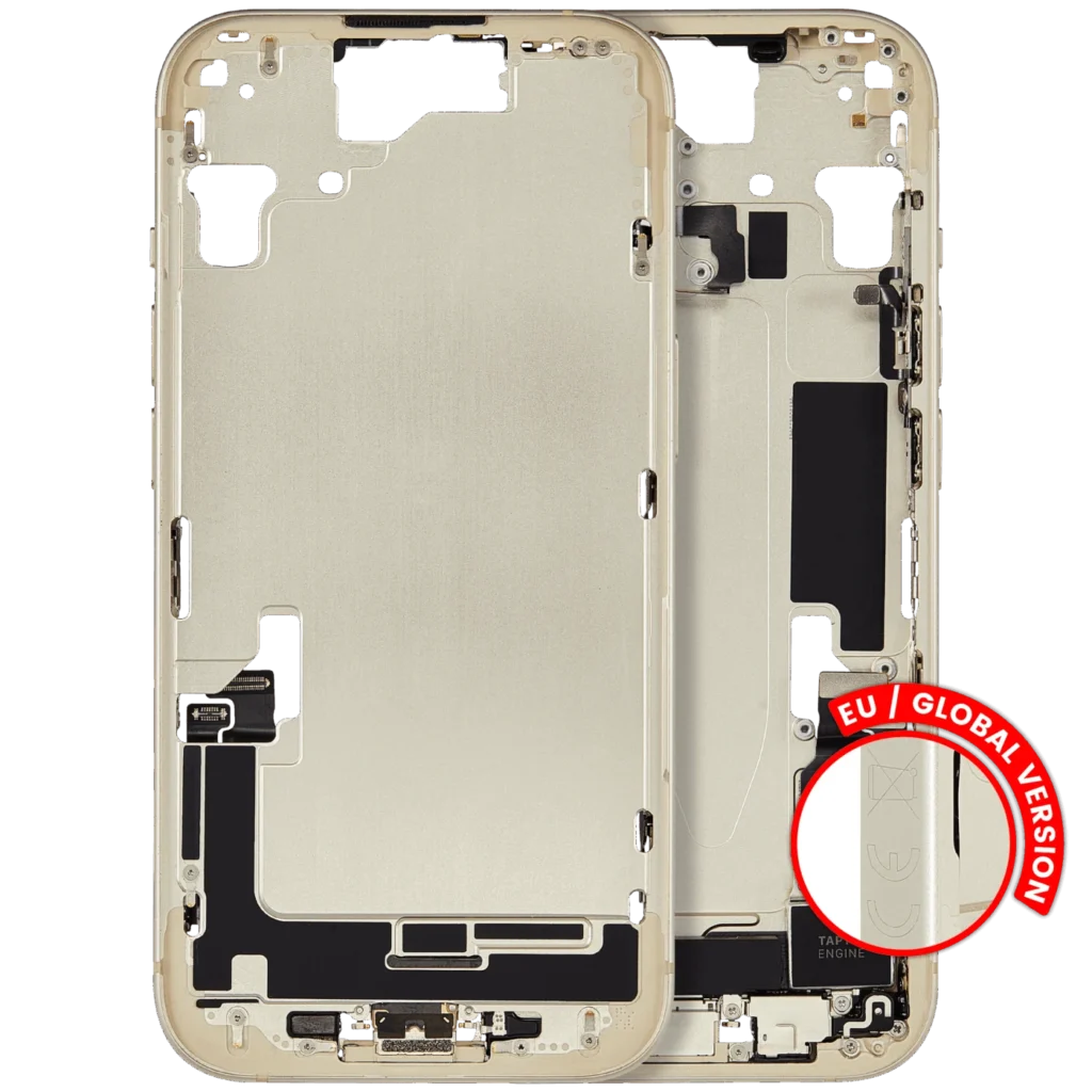 Mid-Frame Housing W/ Charging Port Flex & Small Parts For iPhone 15 (EU / Global Version) (Used OEM Pull: Grade C) (Yellow)