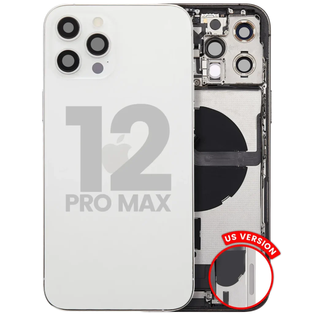 Back Housing W/ Charging Port Flex & Small Parts For iPhone 12 Pro Max (US Version) (Used OEM Pull: Grade C) (Silver)