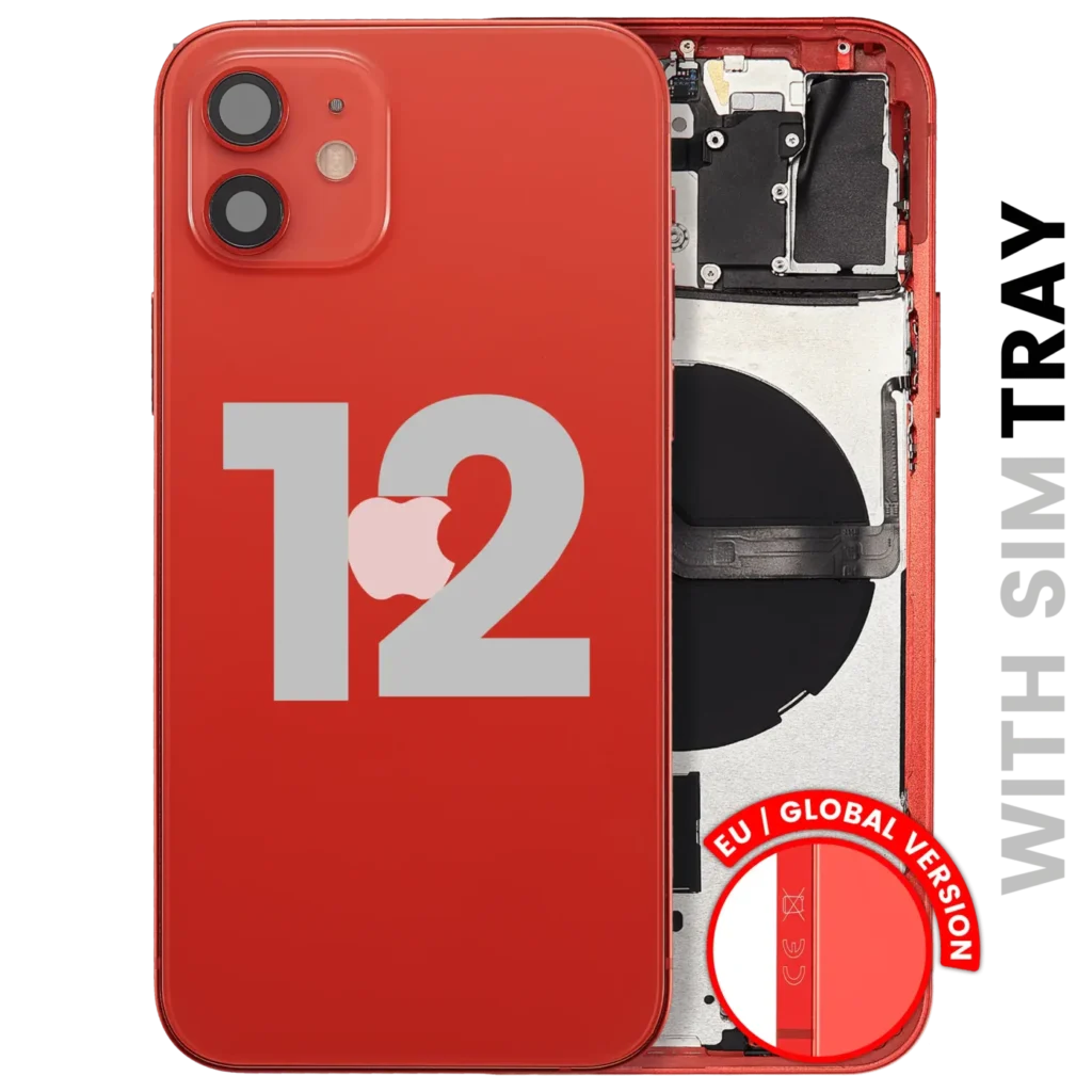 Back Housing W/ Small Parts For iPhone 12 (EU / Global Version) (Used OEM Pull: Grade B) (Red)