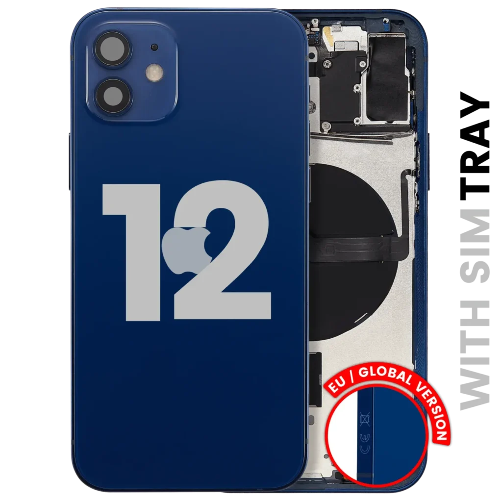 Back Housing W/ Small Parts For iPhone 12 (EU / Global Version) (Used OEM Pull: Grade A) (Blue)