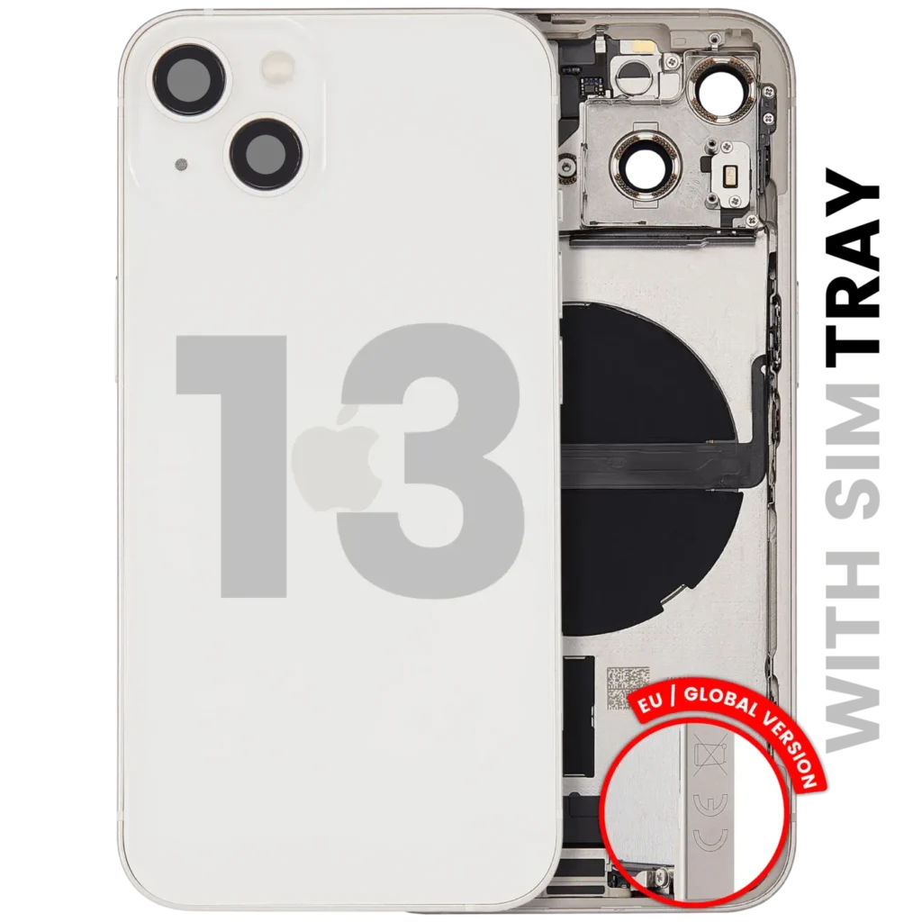 Back Housing W/ Charging Port Flex & Small Parts For iPhone 13 (EU / Global Version) (Used OEM Pull: Grade A) (Starlight)