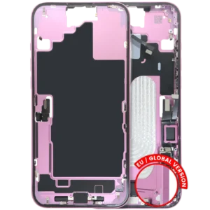 Mid-Frame Housing W/ Charging Port Flex & Small Parts For iPhone 16 Plus (EU / Global Version) (Used OEM Pull: Grade C) (Pink)