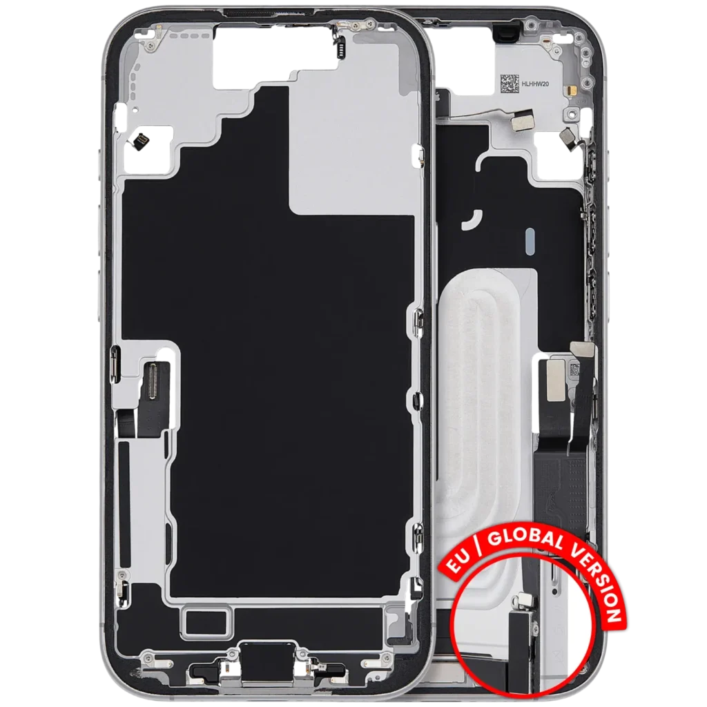 Mid-Frame Housing W/ Charging Port Flex & Small Parts For iPhone 17 (EU / Global Version) (Used OEM Pull: Grade C) (White)