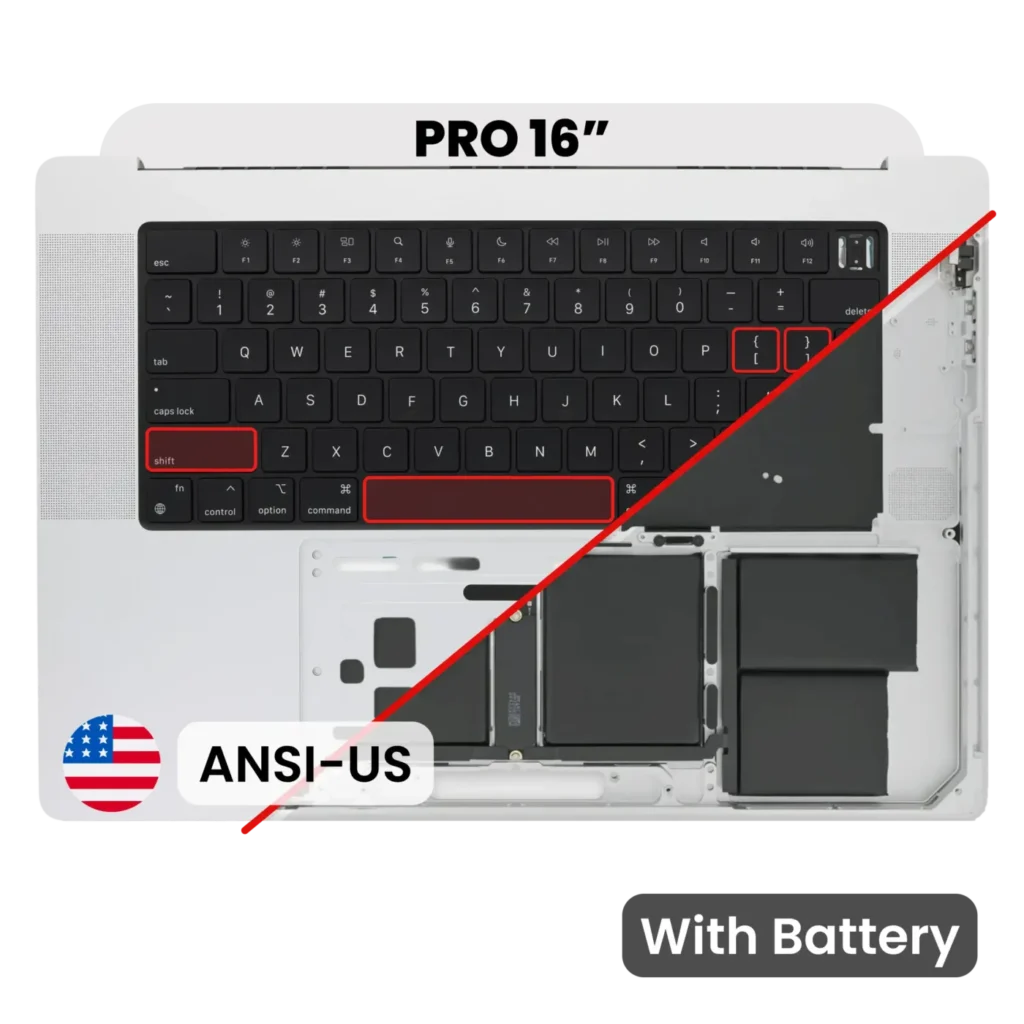 Top Case with Battery and Keyboard (ANSI US) For MacBook Pro 16" A2485 (2021) (Used OEM Pull: Grade B) (Silver)