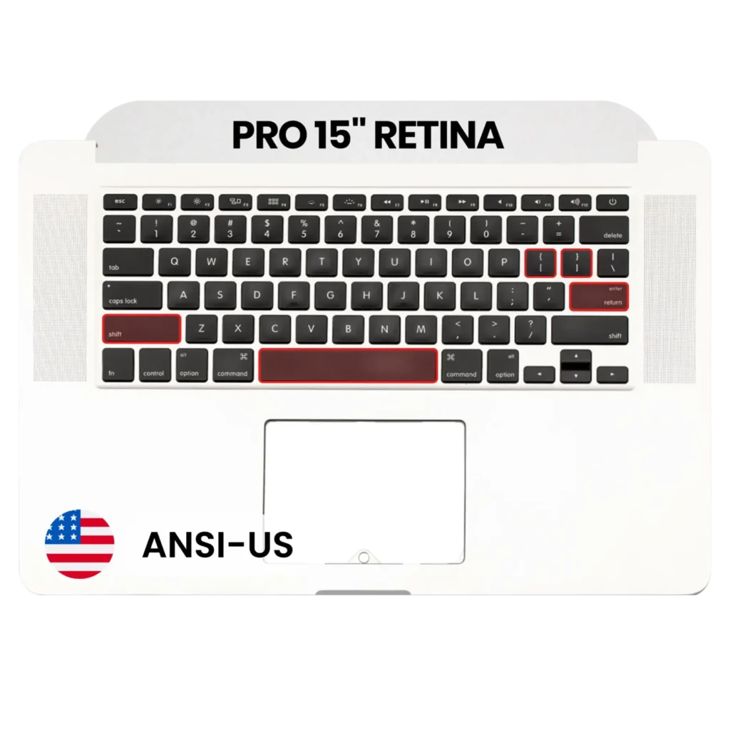 Top Case with Keyboard (ANSI US) and Microphone For MacBook Pro 15" A1398 (2012-2013) (Used OEM Pull: Grade A)