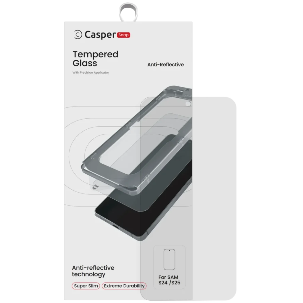 Casper Snap Tempered Glass Compatible For Samsung Galaxy S24 5G / S25 5G (Retail Pack) (AR Clear)