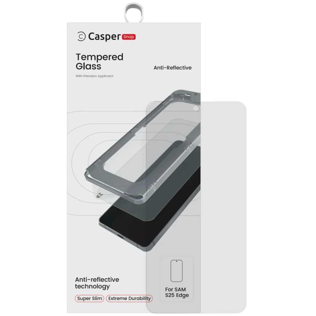 Casper Snap Tempered Glass For Samsung Galaxy S25 Edge (Retail Pack) (AR Clear)