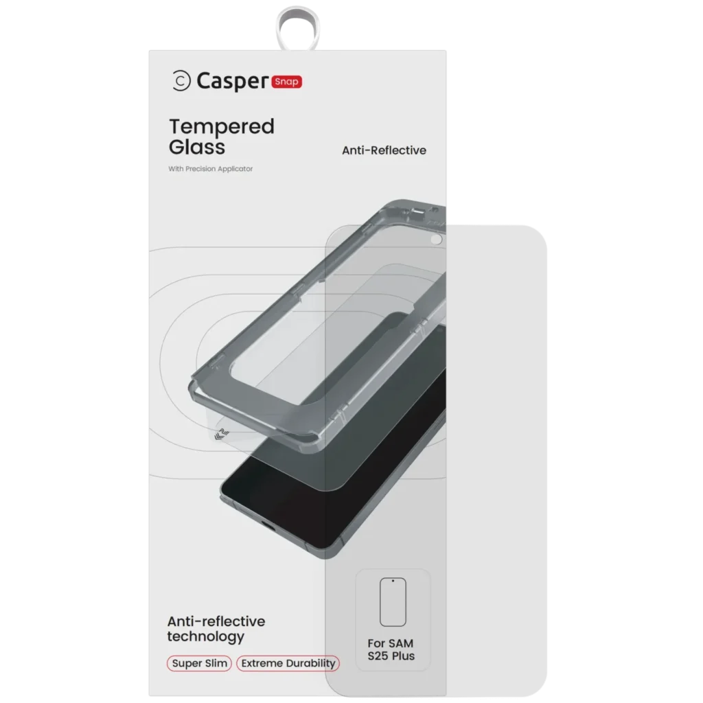 Casper Snap Tempered Glass For Samsung Galaxy S25 Plus 5G (Retail Pack) (AR Clear)