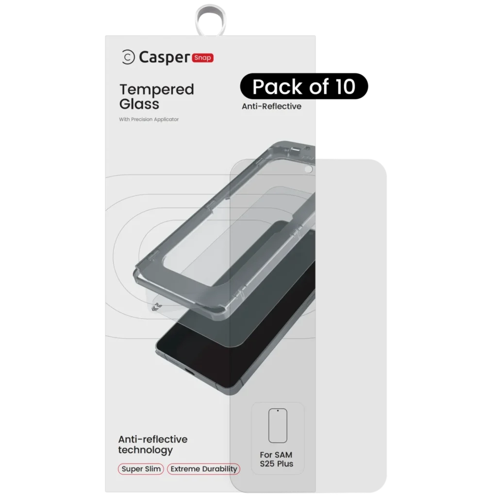 Casper Snap Tempered Glass For Samsung Galaxy S25 Plus 5G (10 Pack) (AR Clear)
