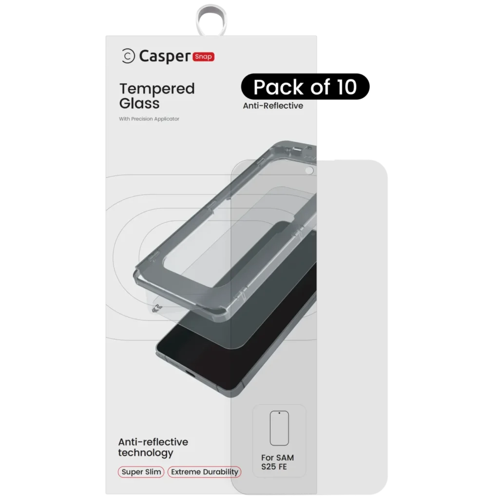 Casper Snap Tempered Glass Compatible For Samsung Galaxy S25 FE 5G / Samsung Galaxy S26 FE 5G (10 Pack) (AR Clear)