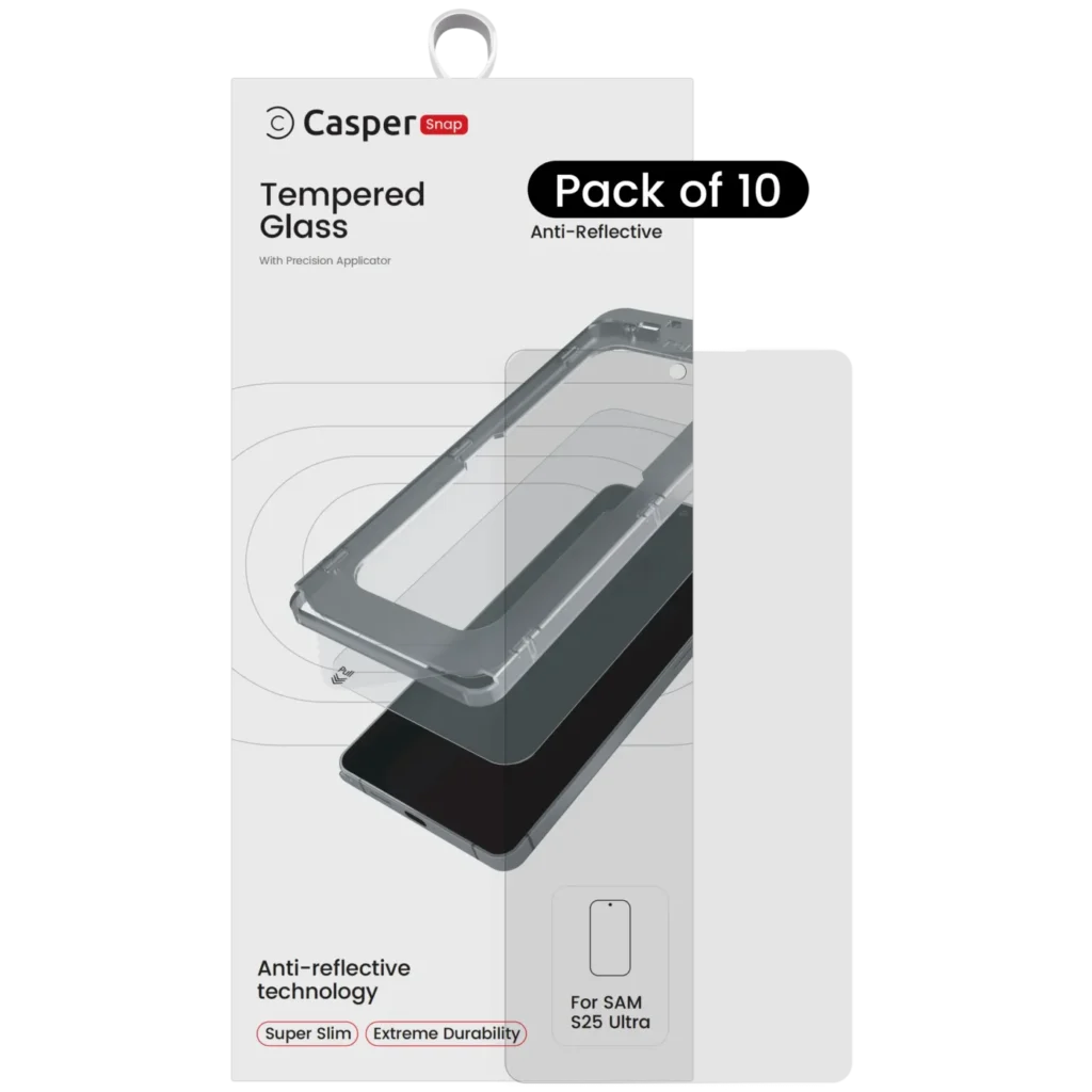 Casper Snap Tempered Glass Compatible For Samsung Galaxy S25 Ultra 5G (10 Pack) (AR Clear)