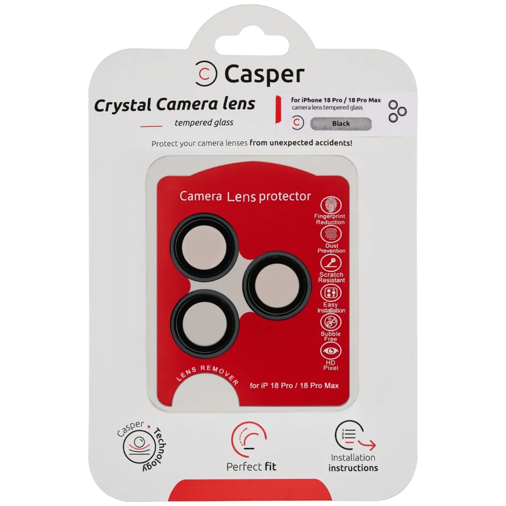 Casper Camera Lens Protector Compatible For iPhone 18 Pro / 18 Pro Max (Black) (Clear)