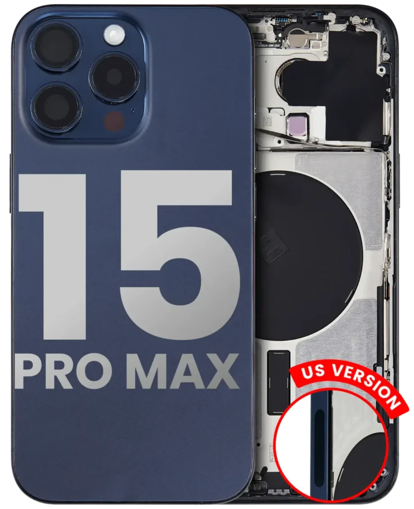 Back Housing W/ Small Parts For iPhone 15 Pro Max (US Version) (Used OEM Pull: Grade A) (Blue Titanium)