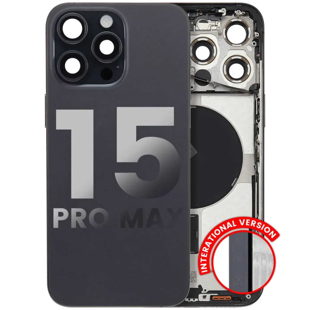 Back Housing W/ Small Parts For iPhone 15 Pro Max (EU / Global Version) (Used OEM Pull: Grade A) (Black Titanium)