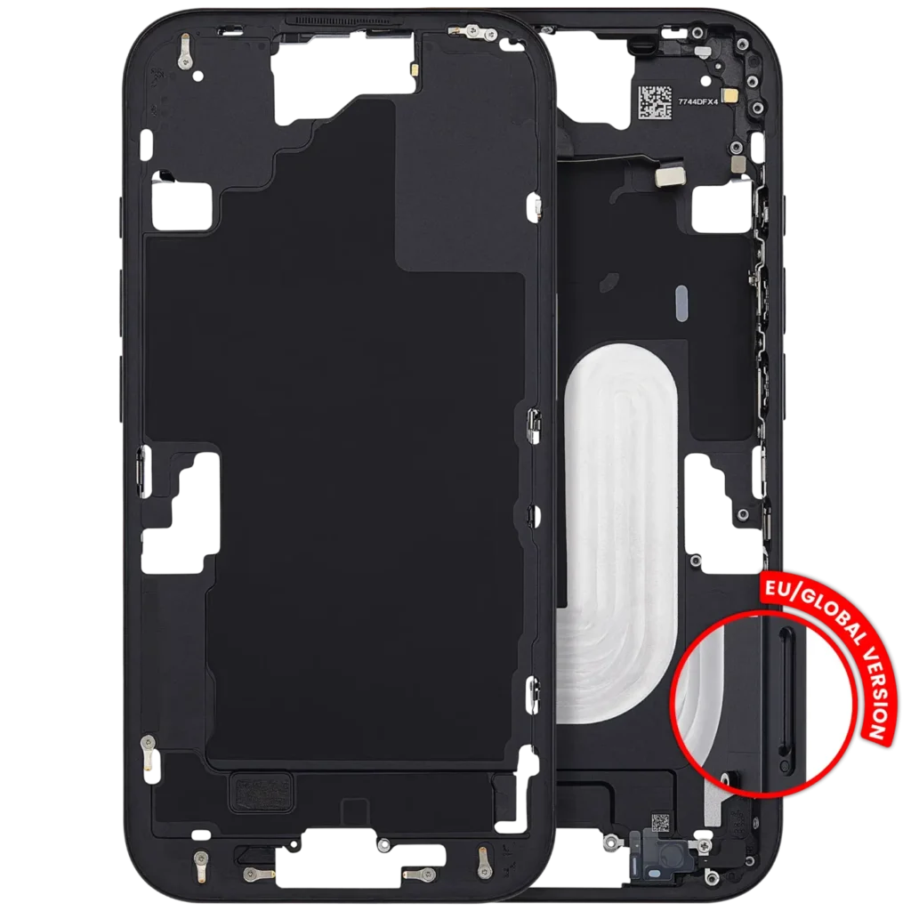 Mid-Frame Housing With Power And Volume Button For iPhone 16 (EU / Global Version) (Aftermarket Plus) (Black)