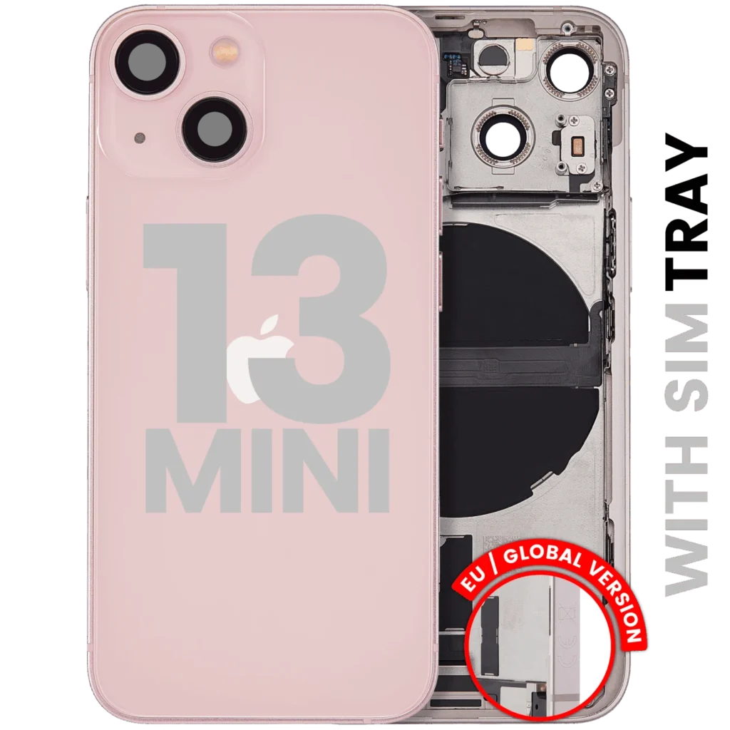 Back Housing W/ Charging Port Flex & Small Parts For iPhone 13 Mini (EU / Global Version) (Used OEM Pull: Grade C) (Pink)
