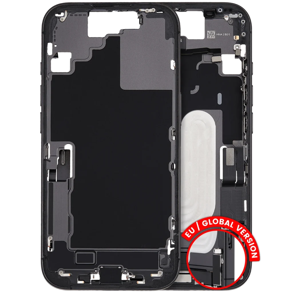 Mid-Frame Housing W/ Charging Port Flex & Small Parts For iPhone 17 (EU / Global Version) (Used OEM Pull: Grade B) (Black)