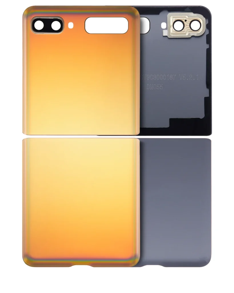 Top & Bottom Back Cover Glass With Camera Lens For Samsung Galaxy Z Flip 4G / Z Flip 5G (Aftermarket Plus) (Mirror Gold)