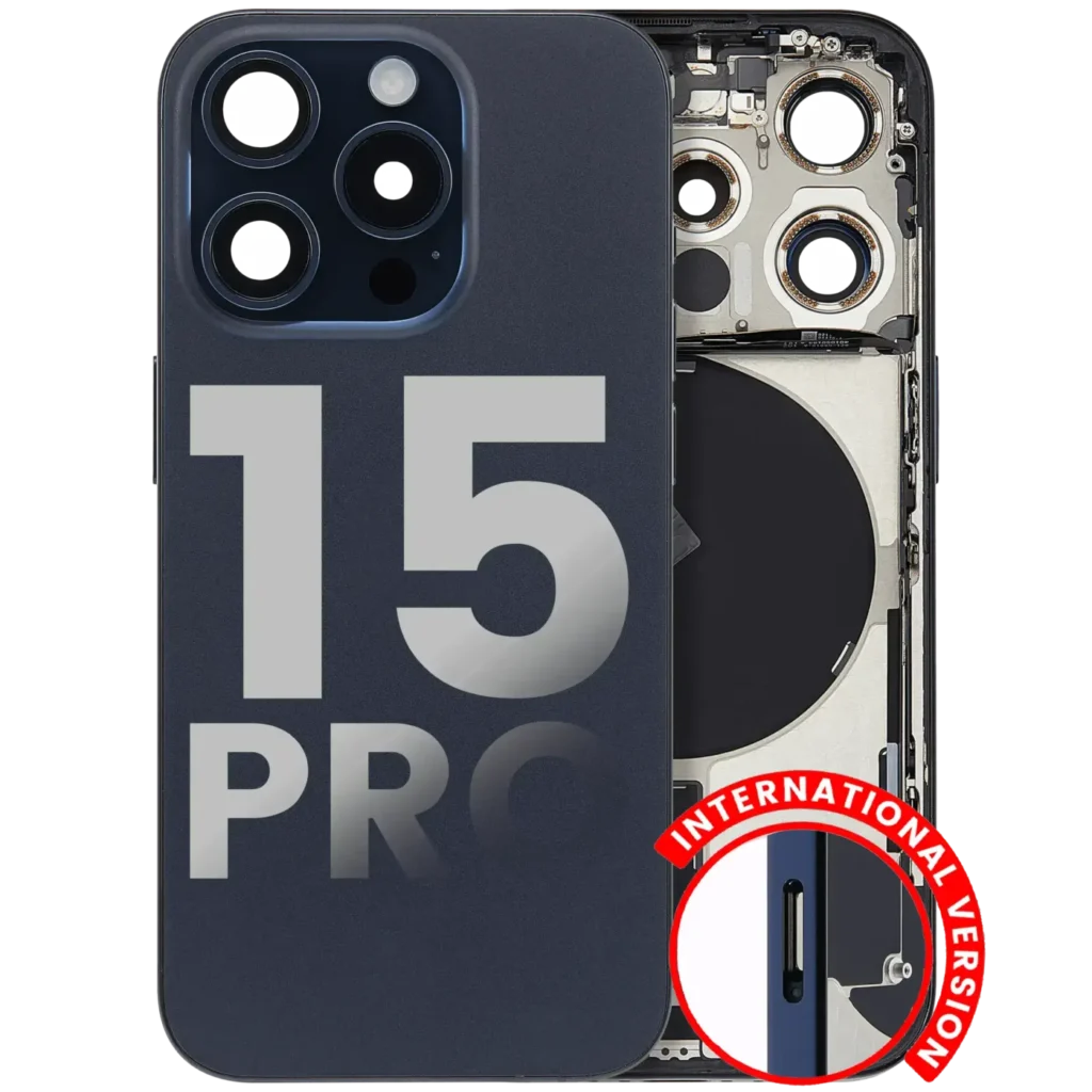 Back Housing W/ Small Parts For iPhone 15 Pro (EU / Global Version) (Used OEM Pull: Grade A) (Blue Titanium)