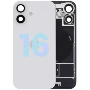 Back Glass With Steel Plate With Wireless NFC Charging MagSafe Magnet & Flashlight Flex For iPhone 16 (Service Pack) (White)
